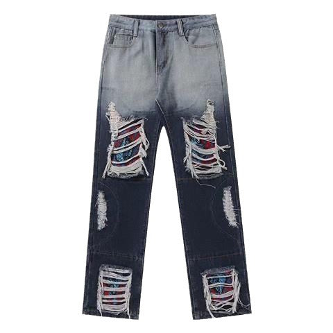 Washed heavy embroidery loose jeans dyed trendy brand trousers