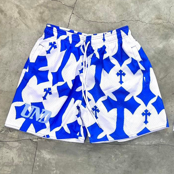 Cross all over casual sports mesh shorts