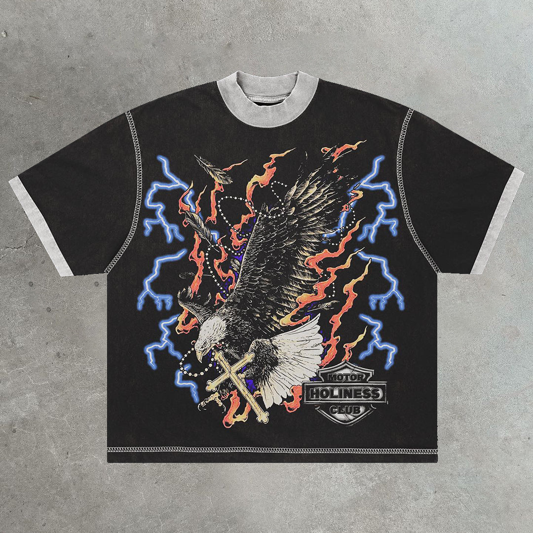 Lightning Eagle Casual Street Splicing Cotton T-Shirt