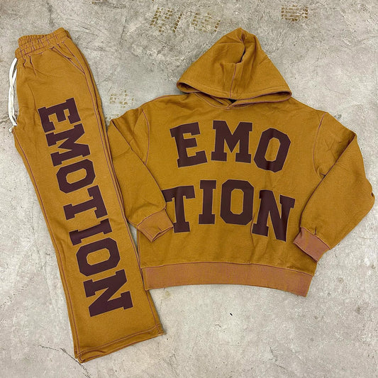 Emotion Print Hoodie Sweatpants Two Piece Set