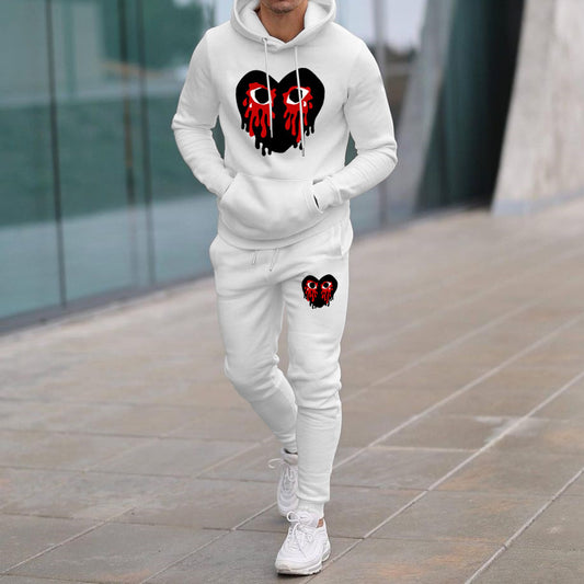 Heart Expression Print Hoodie Sweatpants Two Piece Set