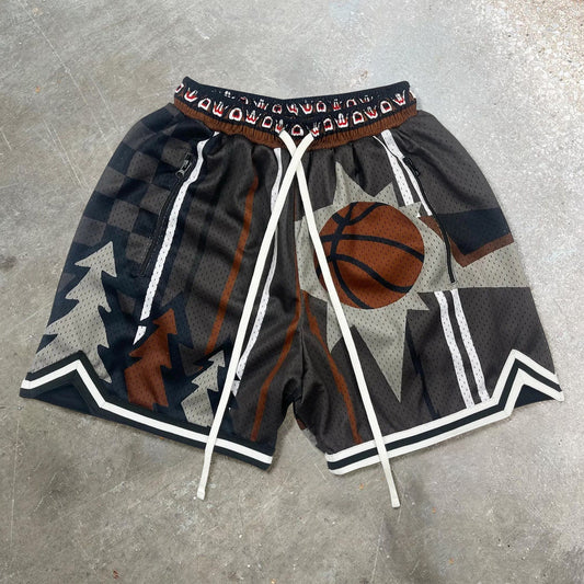 Basketball team print vintage mesh shorts