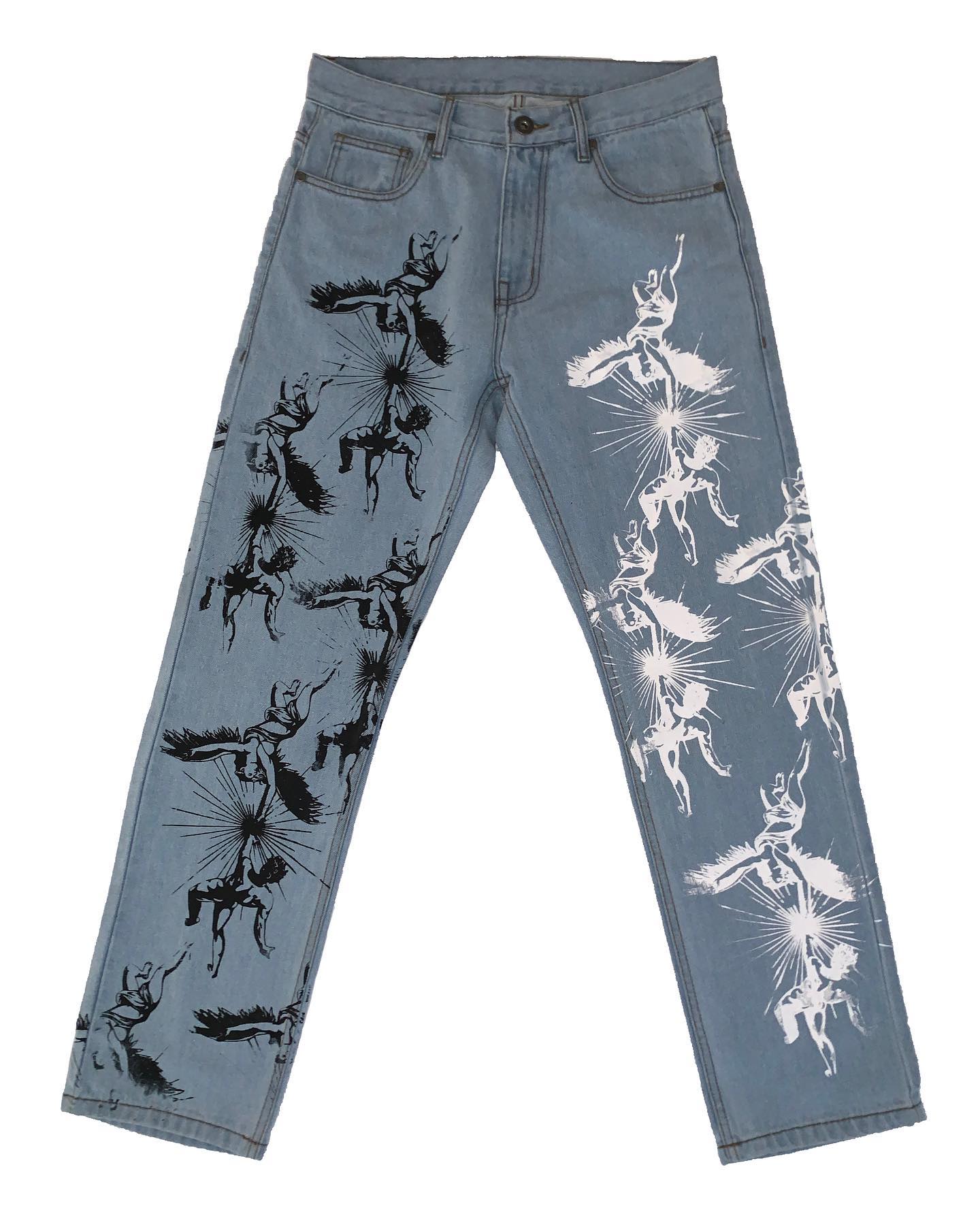 vintage angel pattern jeans