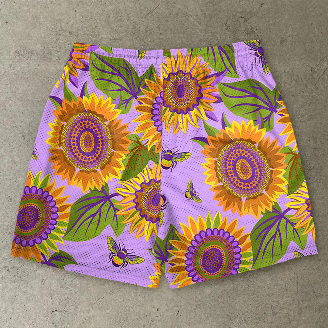 Trendy brand art sense print mesh shorts