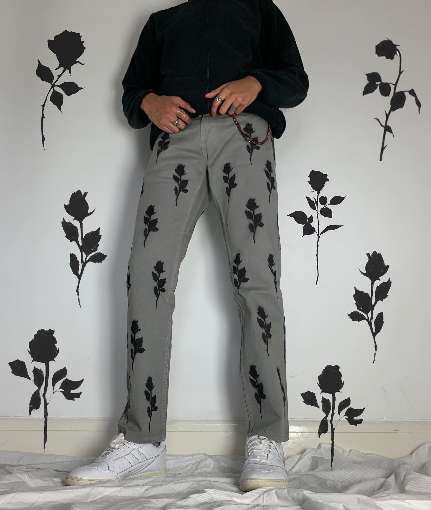 Personalized retro rose jeans
