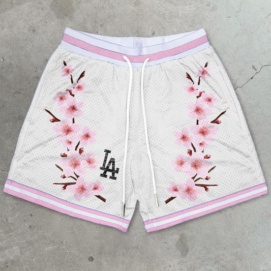 Sakura trendy brand LA pattern mesh shorts