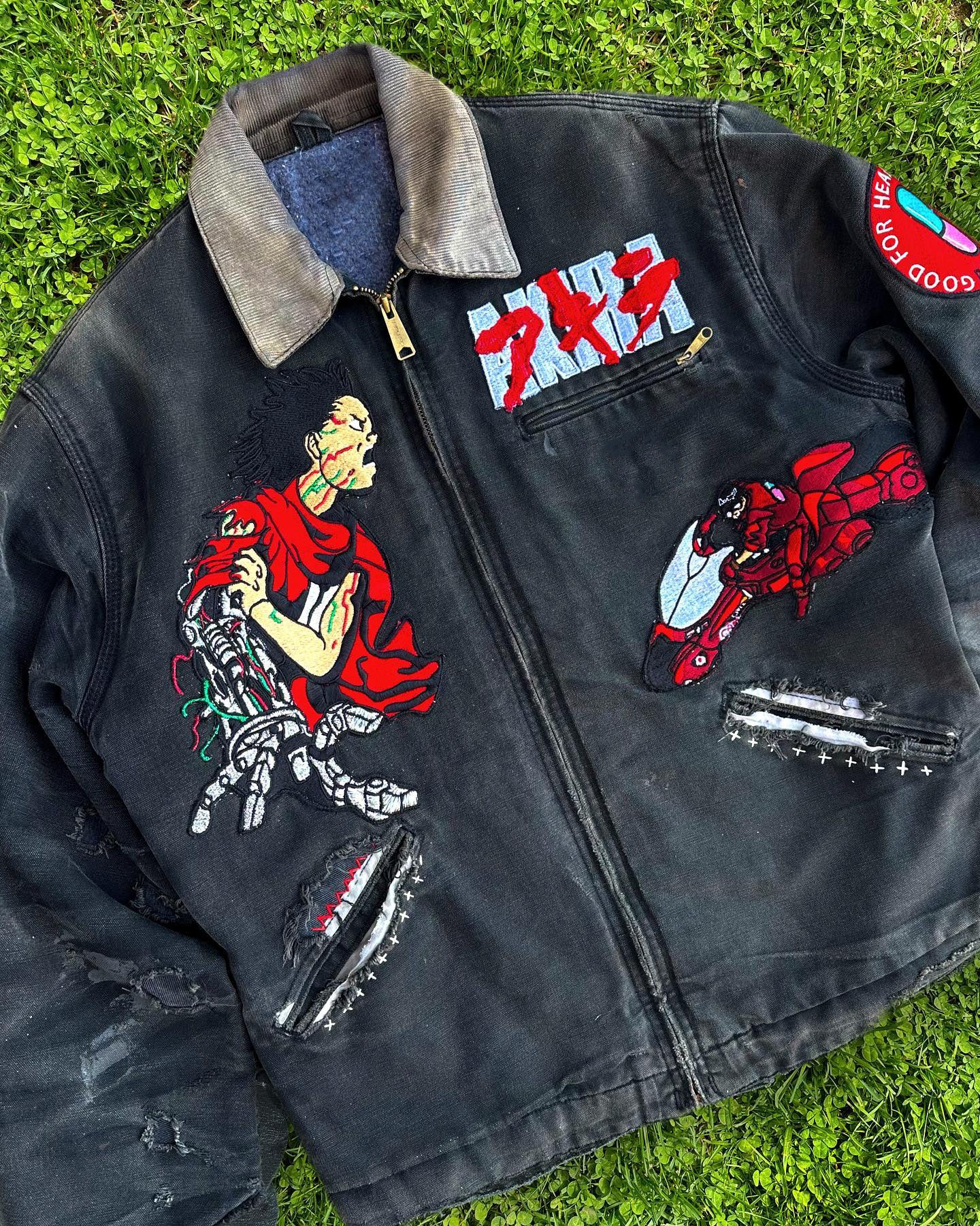 Mechanical warrior embroidered hand-painted Faded Detroit jacket