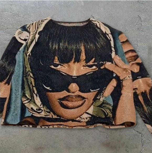 Retro Hip Hop Trendy Printed Tapestry Sweatshirt