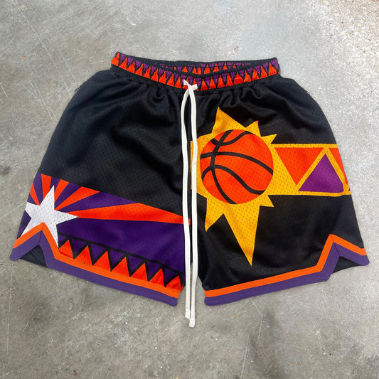 Basketball-print casual zip-up mesh shorts