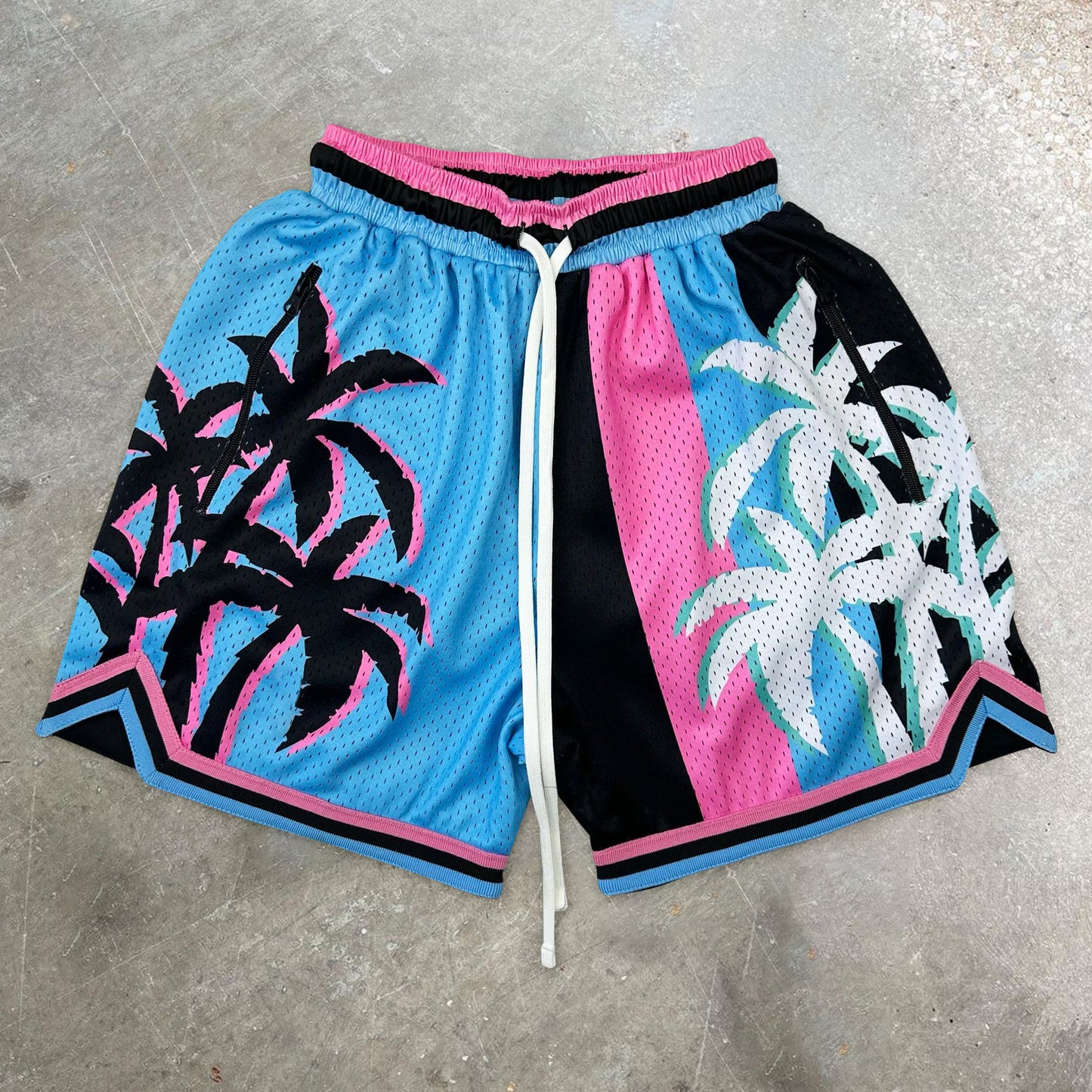 Contrasting Coconut Zip Mesh Basketball Shorts