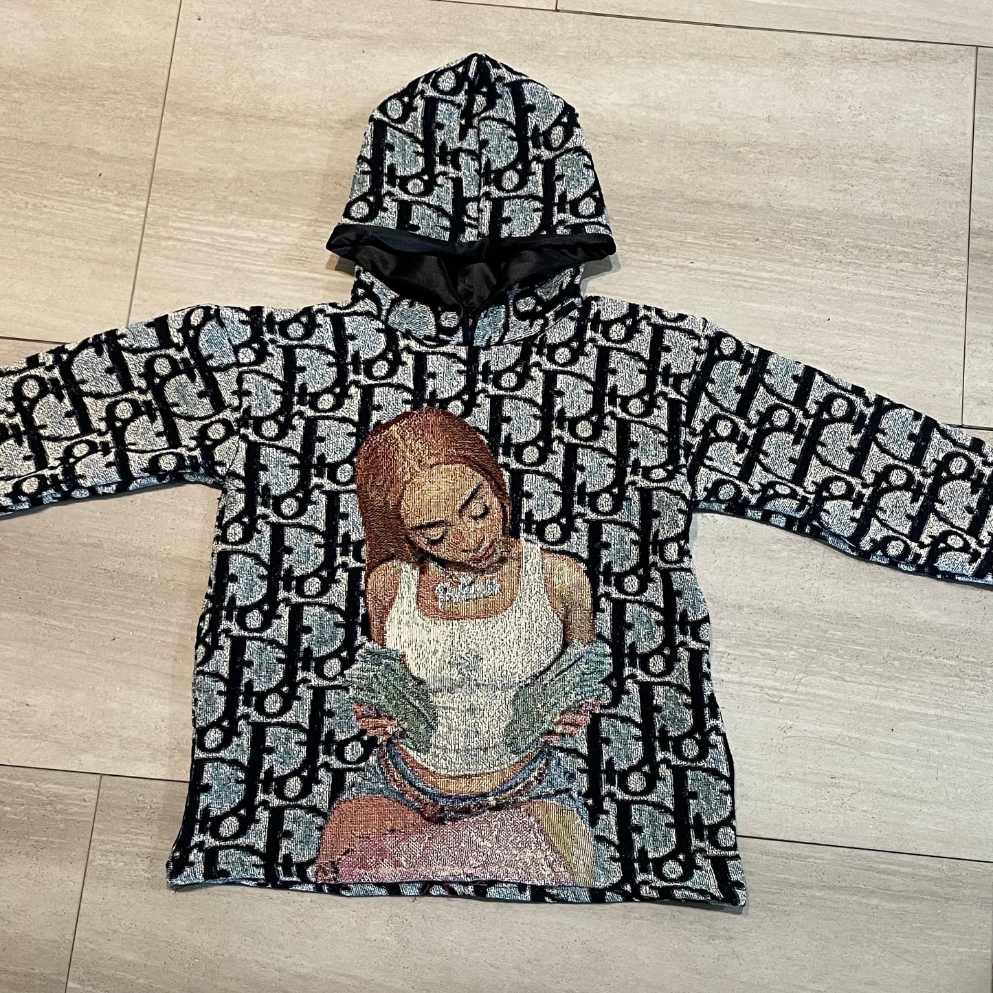 Statement hip-hop graphic tapestry hoodie