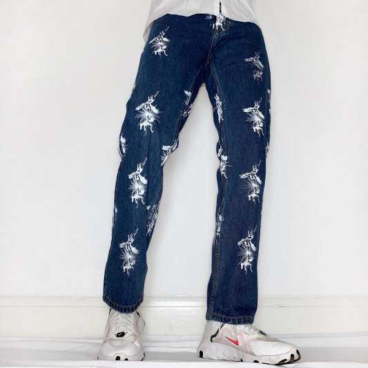 Stylish Retro Angel Pattern Jeans