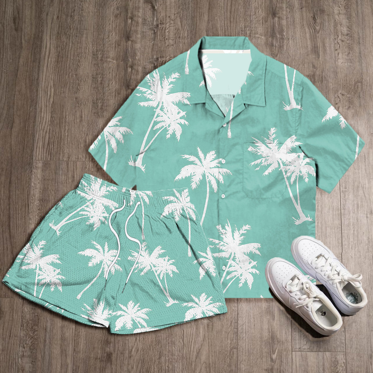 Coconut Print Shirt Shorts Two-Piece Set