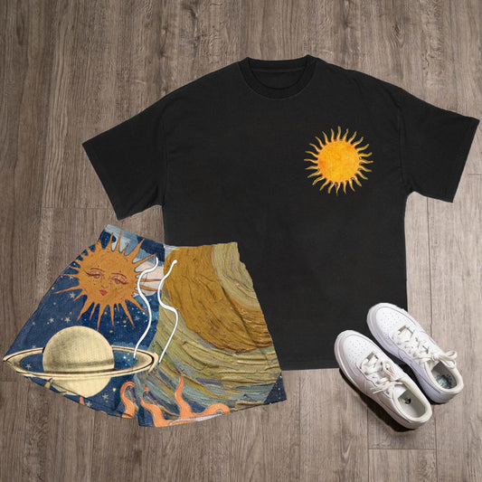 Casual Sun Print T-Shirt Shorts Two-Piece Set