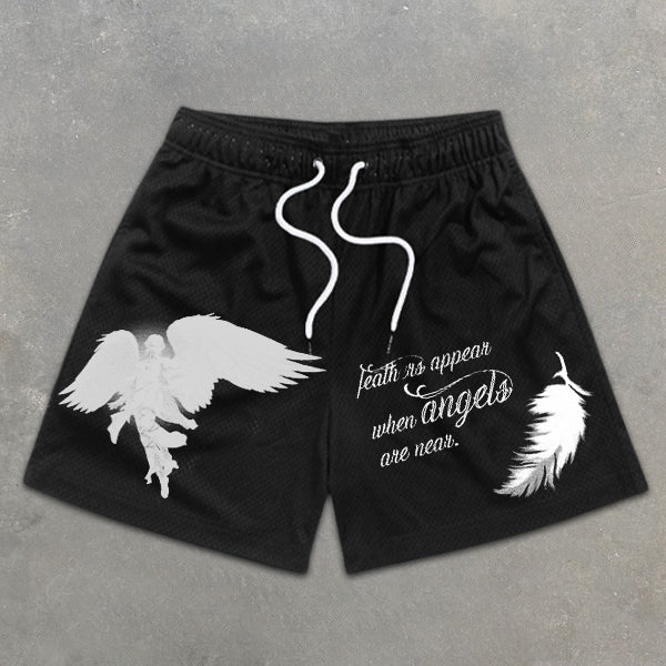 Angel Slogan Graphic Print Elastic Shorts