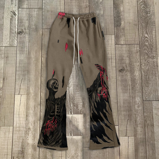 Fashion personality skull print flared trousers