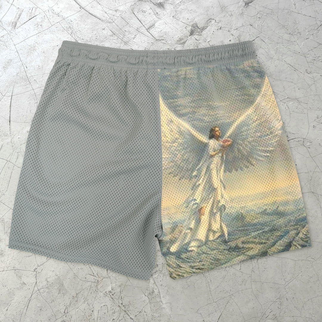 Vintage Angel Cross Fashion Mesh Shorts