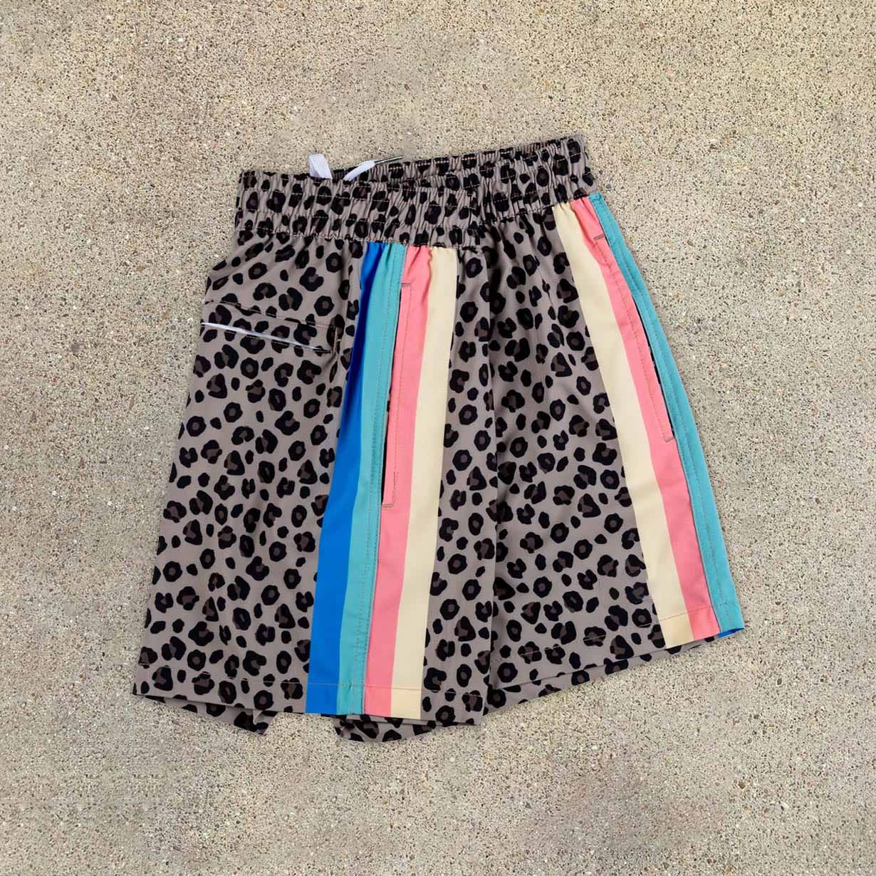 Leopard Stripe Panel Swimsuit Beach Shorts