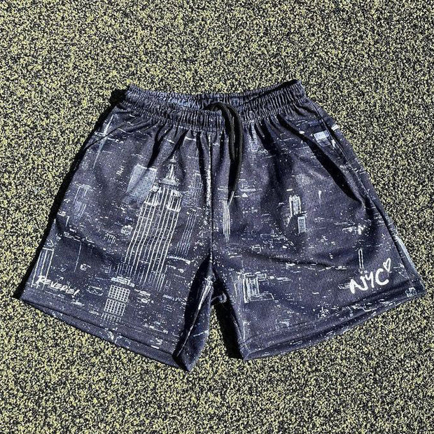 Stylish street style statement print mesh shorts