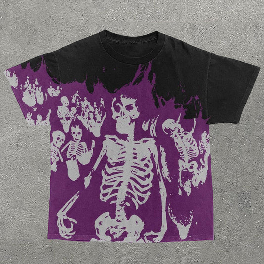 Casual Skull Flame Print Short Sleeve T-shirt