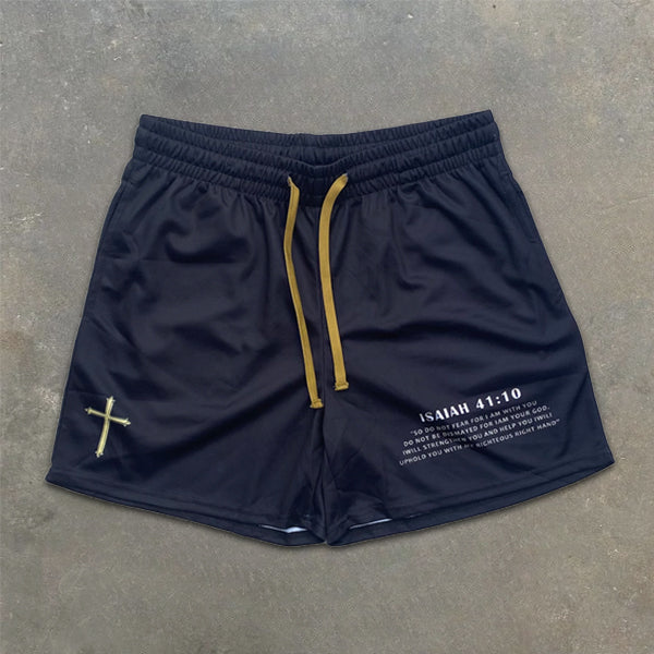 Cross slogan graphic print elastic shorts