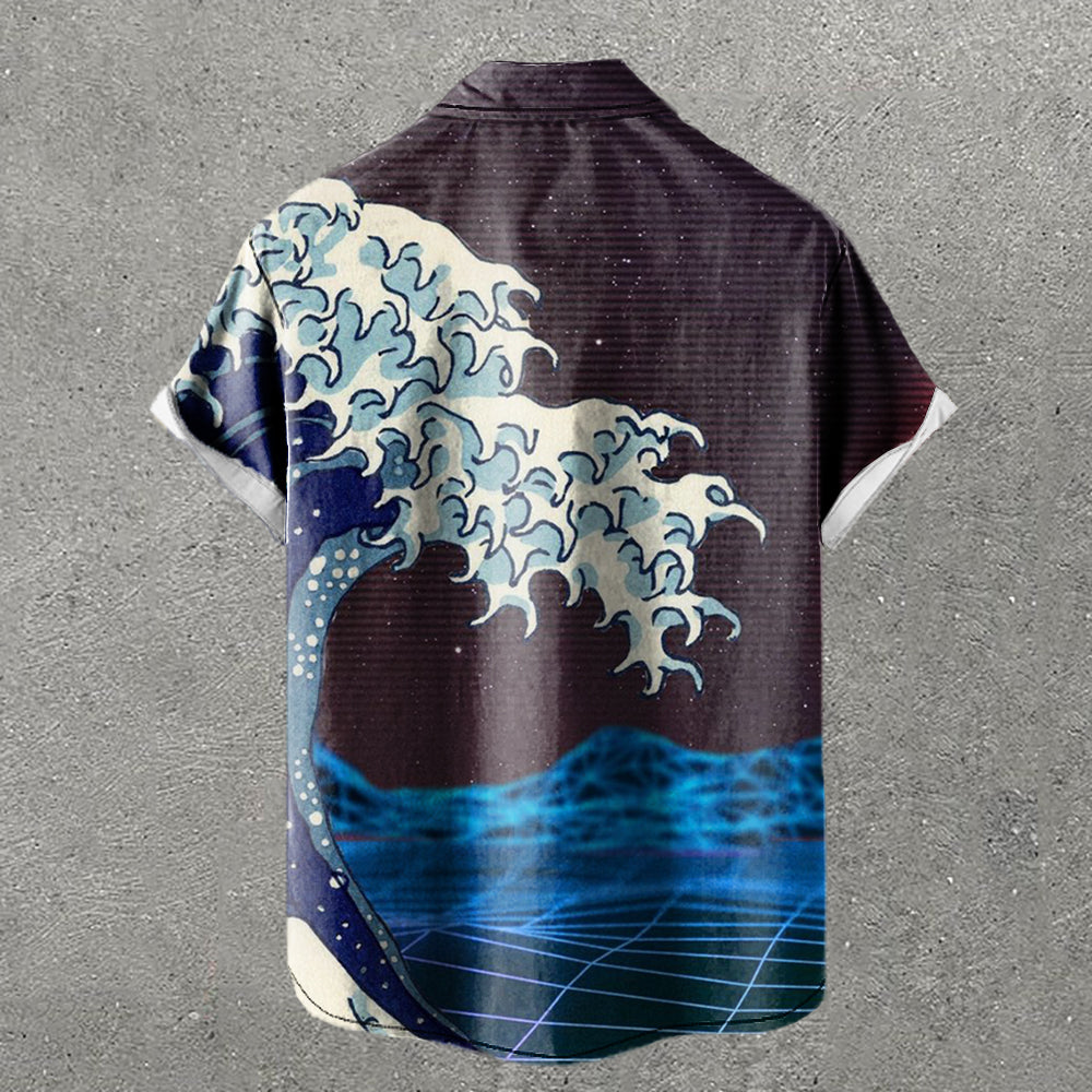 Waves Print Short Sleeve Pocket Shirt