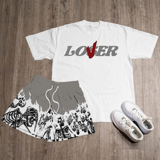 Casual Skull Letters Print T-Shirt Shorts Two-Piece Set