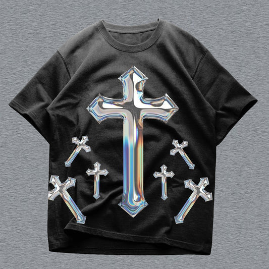 Casual Cross Print Short Sleeve T-shirt