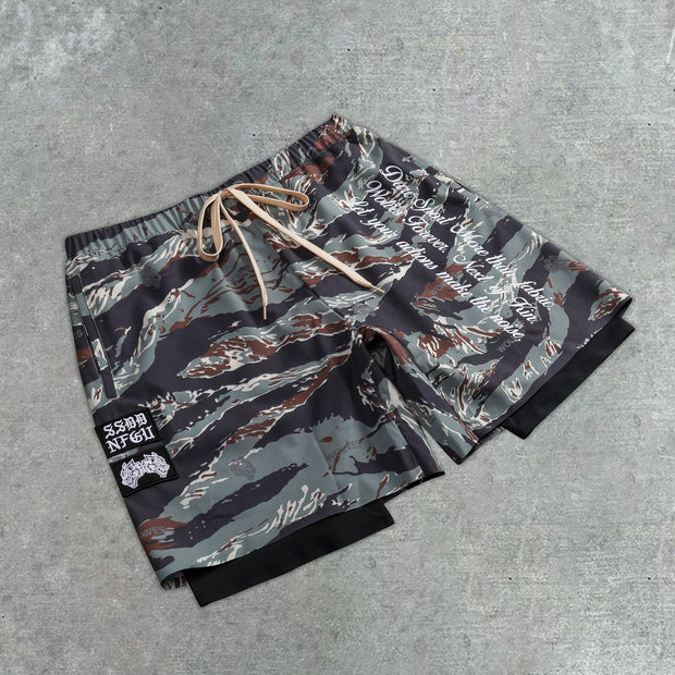 Personalized street style tiger print camouflage fitness shorts
