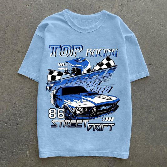 Top Racing Print Short Sleeve T-Shirt