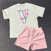 Fashion Sakura Retro Short Sleeve Shorts Set
