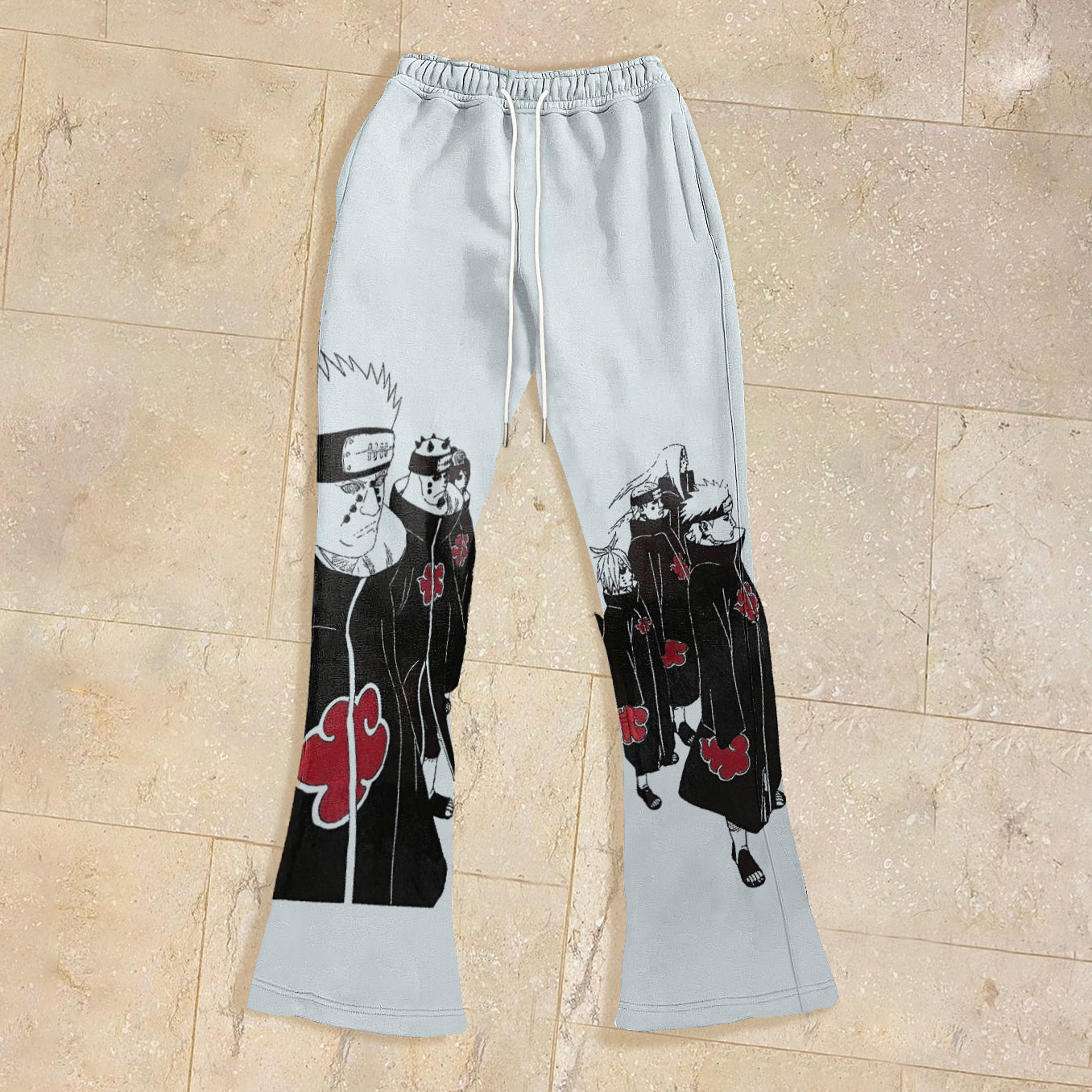 Fashion preppy anime print flared trousers