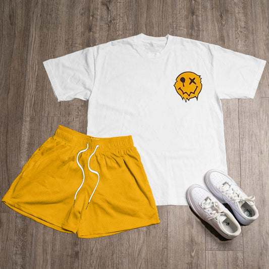 Cool Smiley Print T-Shirt Shorts Two-Piece Set