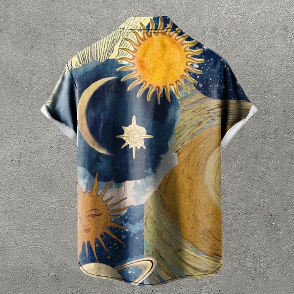 Moon & Sun Print Short Sleeve Shirt