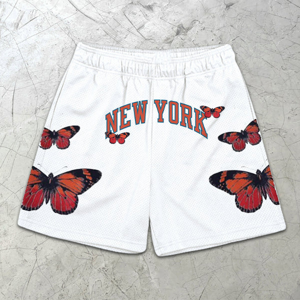 Butterfly New York Slogan Graphic Print Elastic Shorts