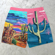 Fashion Cactus Print Mesh Shorts