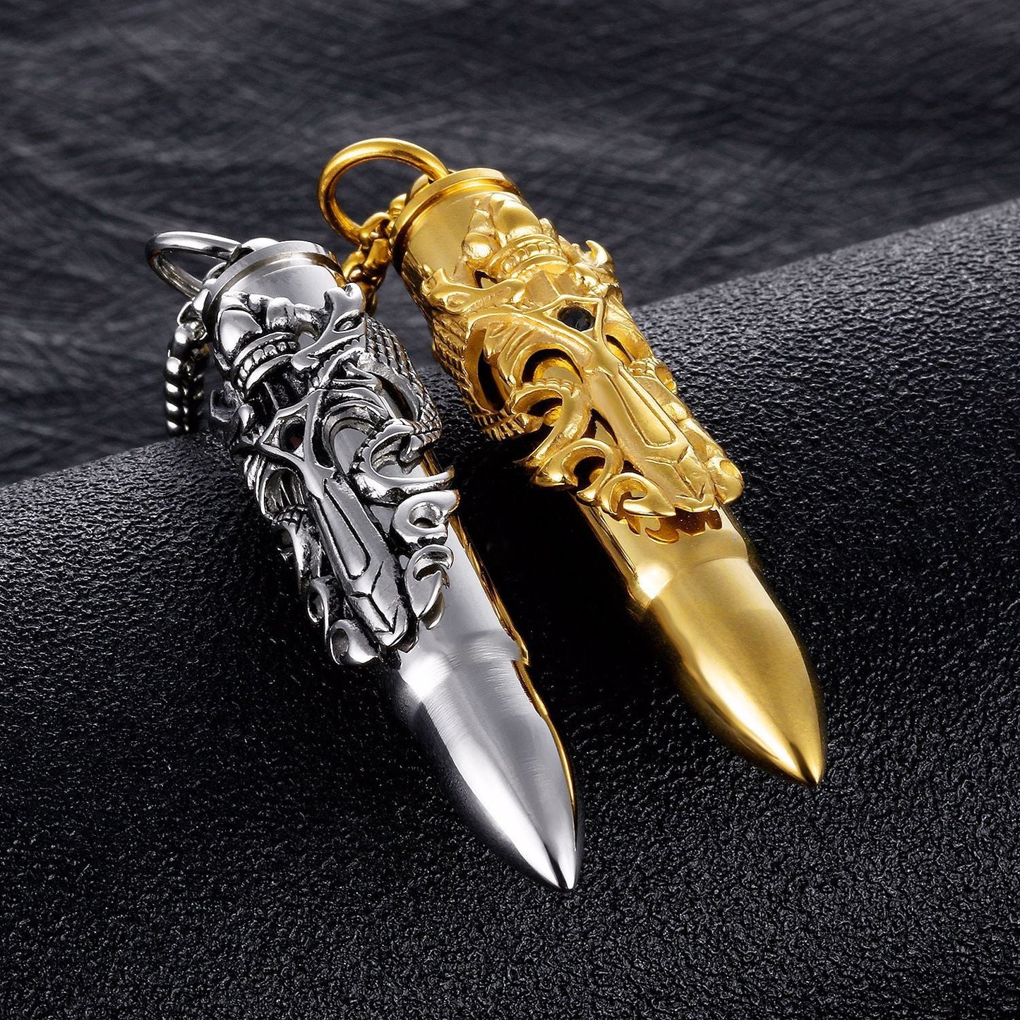Creative Accessories Double Dragon Sword Bullet Pendant Necklace