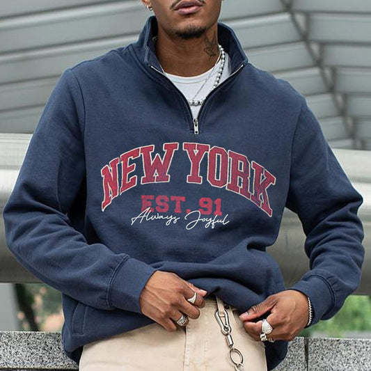 Trendy New York Print Long Sleeve Zip Sweatshirt