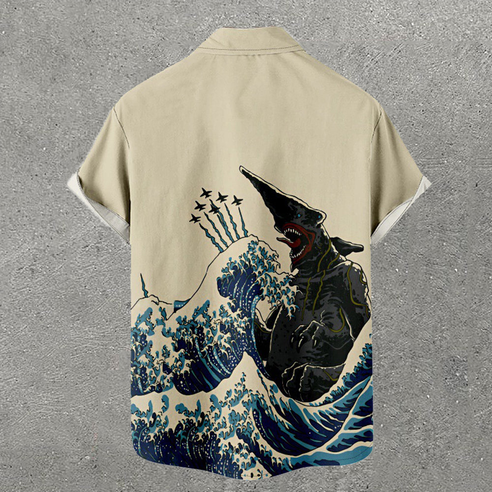 Shark & Waves Print Short Sleeve Shirt