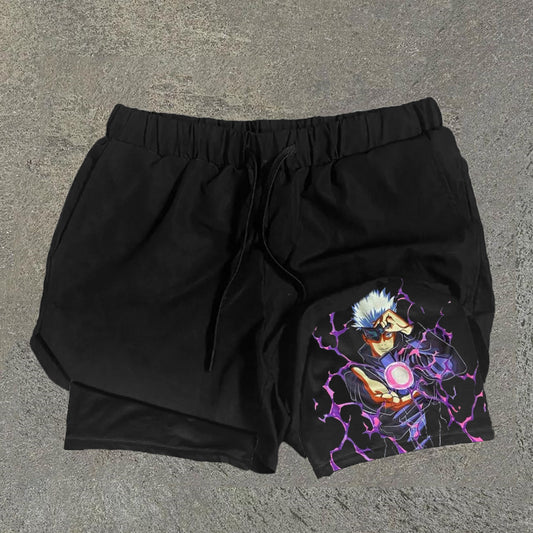 Sporty Anime Print Double Layer Quick Dry Shorts
