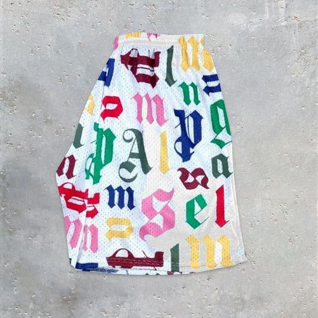 Fashion Personalized Letter Print Mesh Shorts