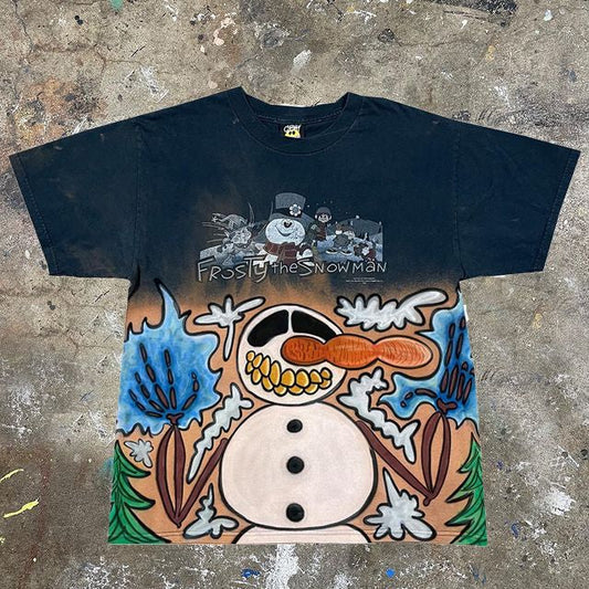 Fashionable funny snowman print T-shirt