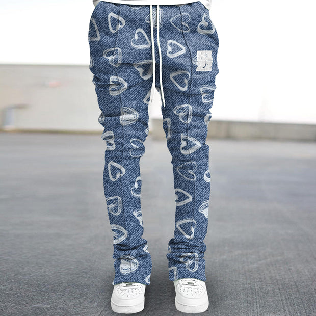 Retro Love Denim Blue Casual Street Trousers