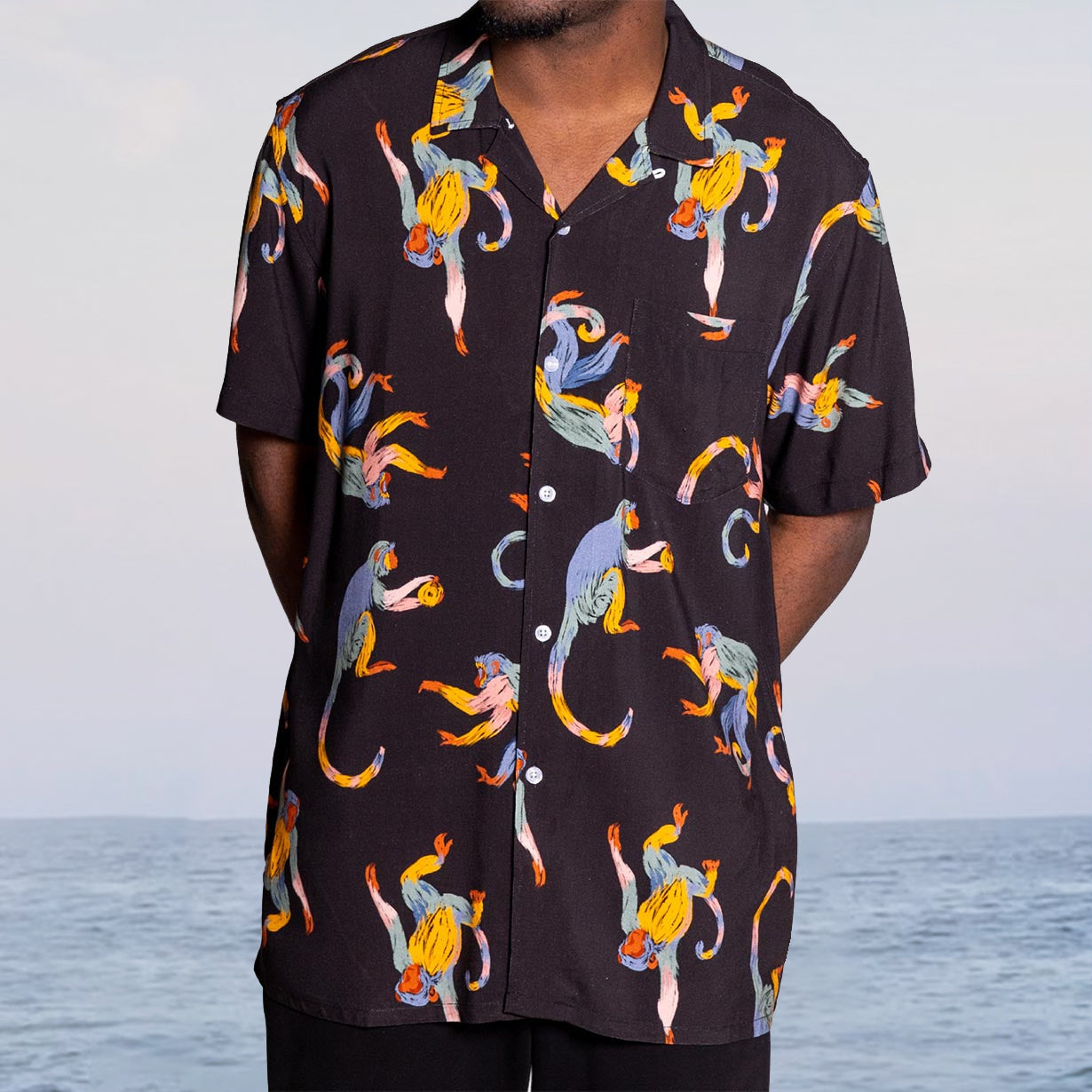 cartoon pattern seaside beach vacation shirt
