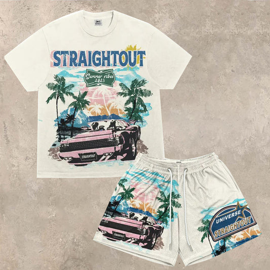 Fashion personality print car short sleeve suit