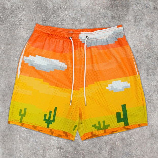 Cactus Contrast Color Trendy Mesh Shorts