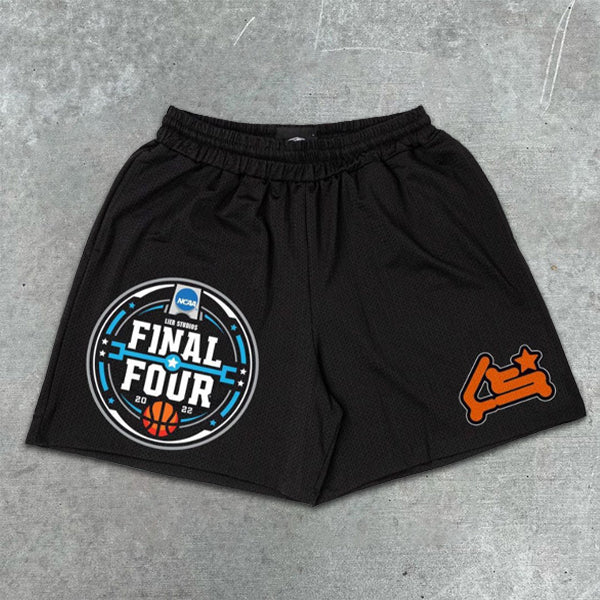 basketball graphic print elastic shorts