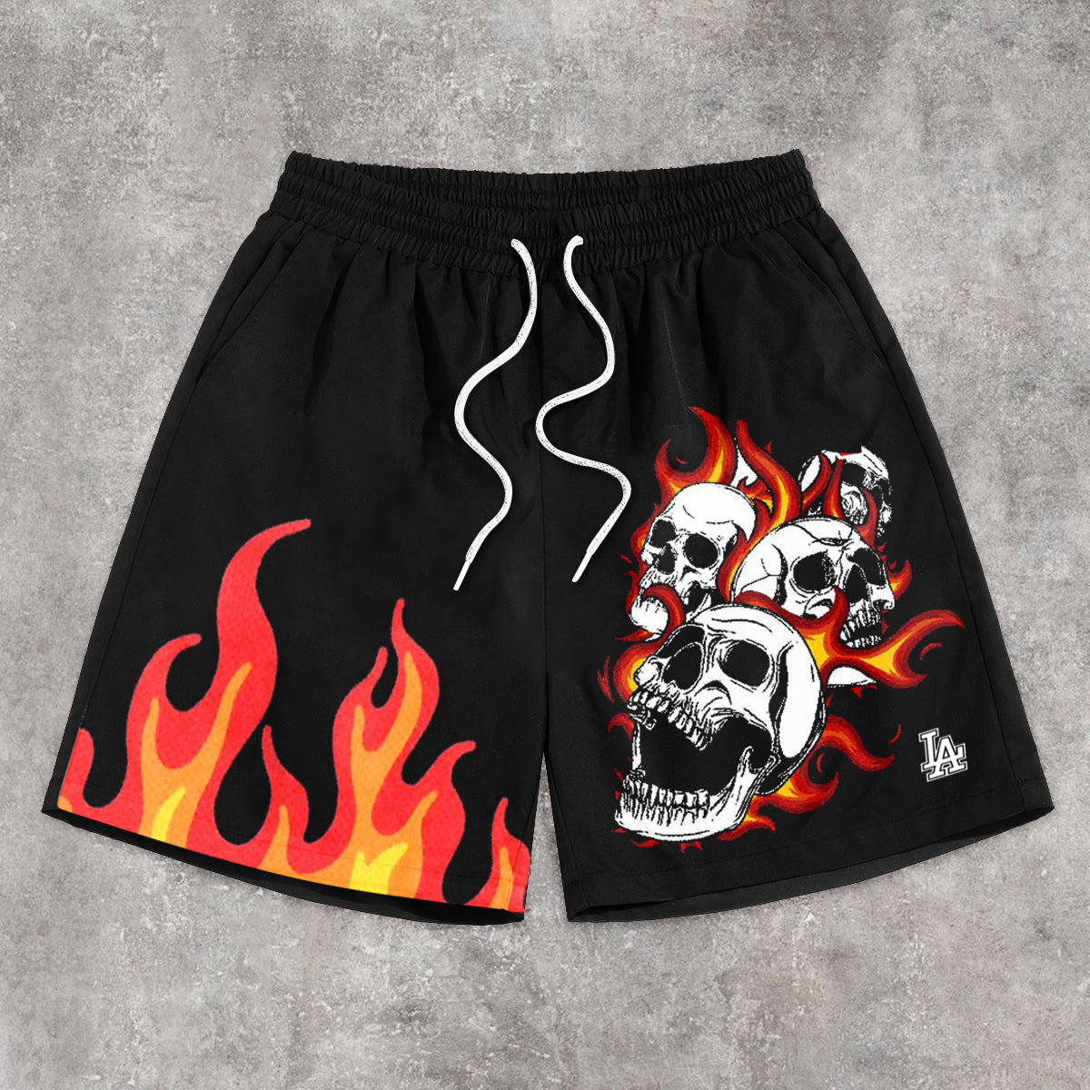 street flame skull print shorts