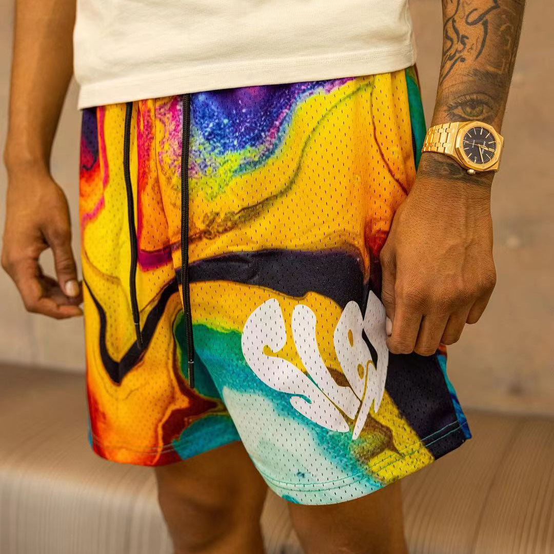 Water flow casual street mesh track shorts