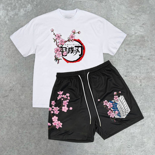 Manga Cherry Blossom Retro Short Sleeve Suit